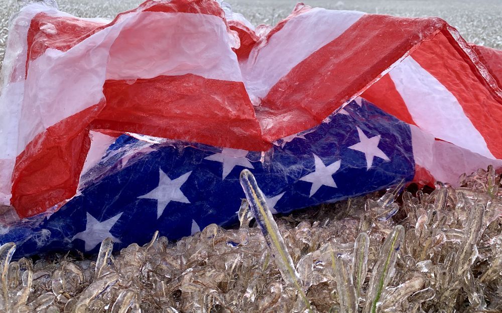 Ice-encased flag